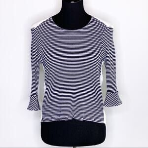 Maven West navy ivory striped knit front top size Small